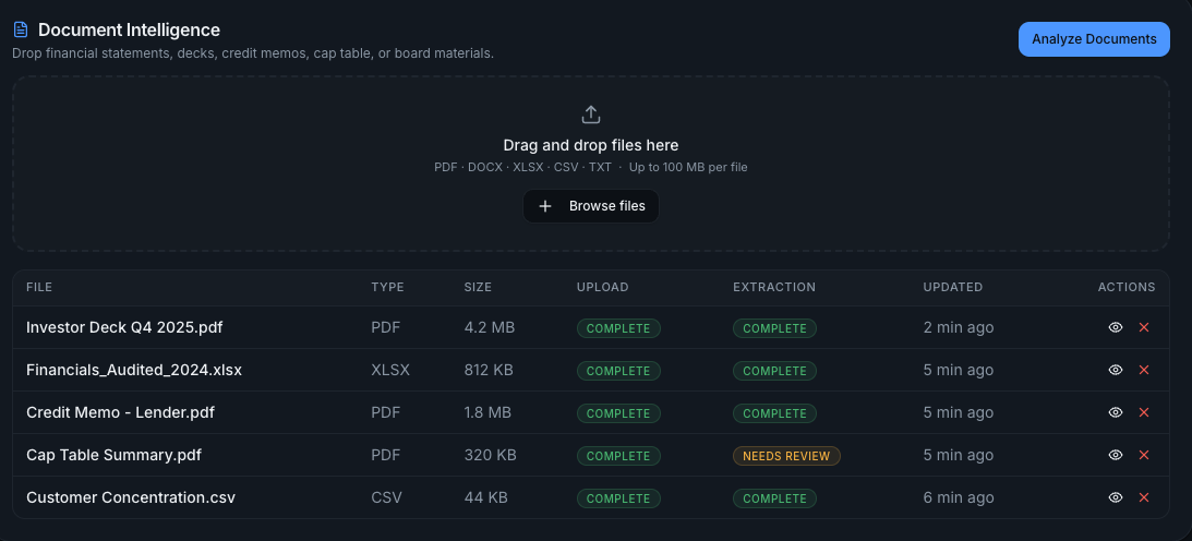 Document Intelligence file upload and extraction